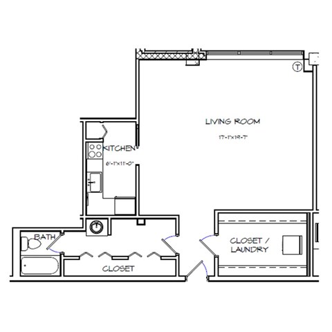 Floor plan for studio, 1 bath, 564 sqft